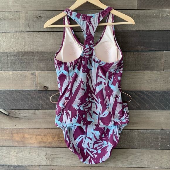 Garnet Hill Women's 3-Piece Tankini Bikini Swimsuit in Claret Shadow Purple - Picture 11 of 16